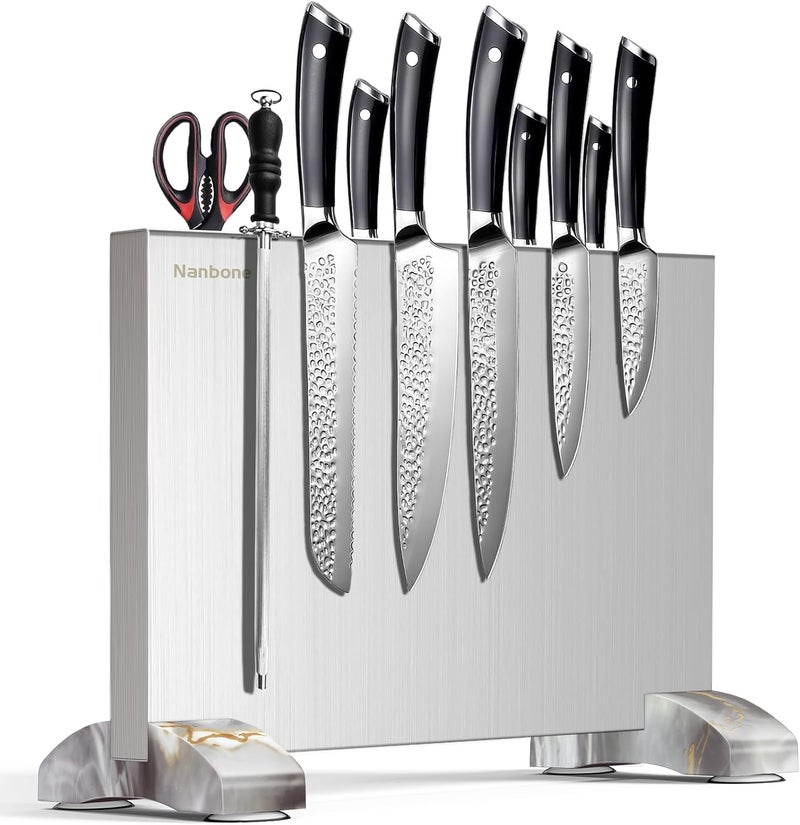 Nanbone Magnetic Knife Block Without Knives, Stainless Steel Magnetic Knife Holder Stand with Strong Knife Magnet, Double-Sided Knife Magnetic Strip Knifes Storage Organizer for Kitchen Counter Top - Image 1